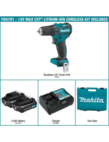 12-Volt Max CXT Lithium-Ion 3/8 in. Brushless Cordless Driver Drill Kit with (2) Batteries (2.0 Ah), Charger, Hard Case-FD07R1