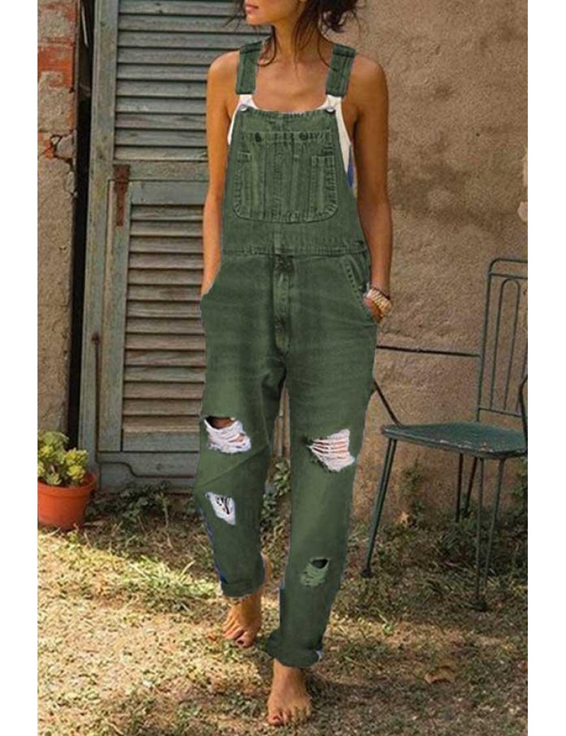 Washed Ripped Hole Denim Overalls