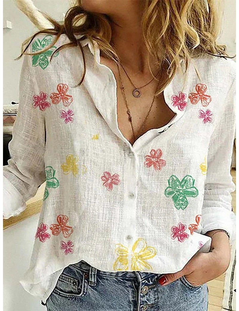 Women Spring and Summer Long-sleeved Printed Shirt