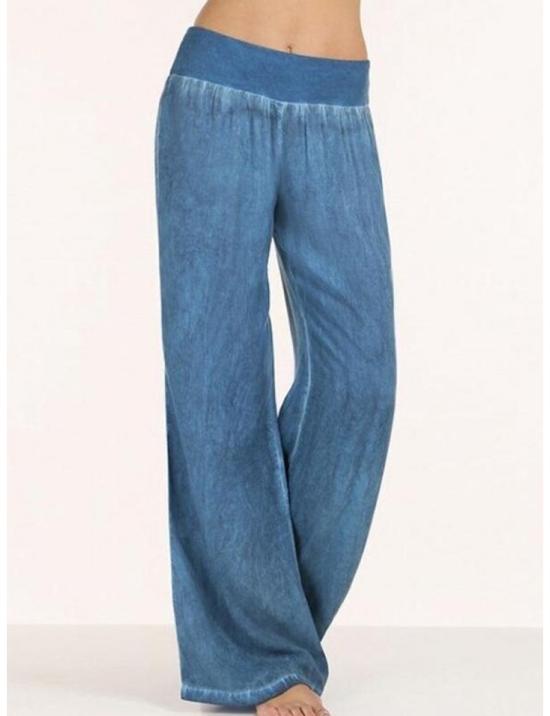 Women Basic Solid Casual Pants Denim Trousers