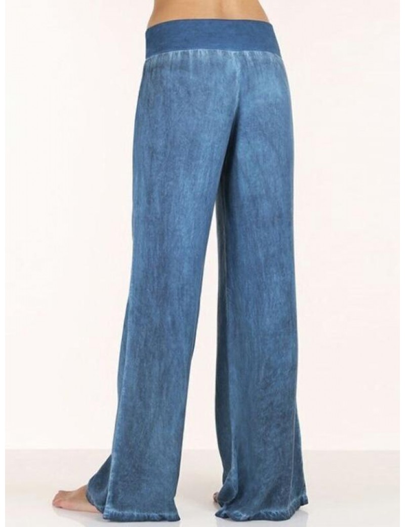 Women Basic Solid Casual Pants Denim Trousers