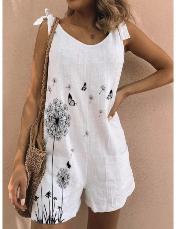 Sleeveless Casual Linen Rompers