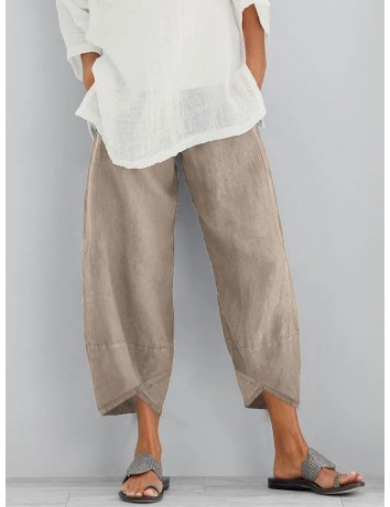 Women Solid Color Casual Linen Cotton Pants
