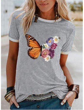 Women's Animals Flowers Graphic Printed Short Sleeve T-Shirt