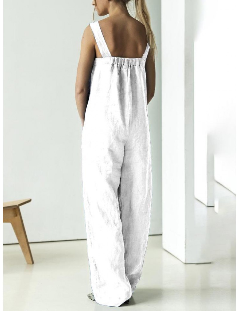 Casual Print Linen Jumpsuit