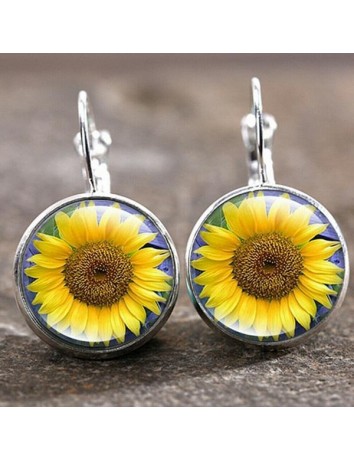 Sunflower Gemstone Earrings French Ear Hook Fashion Silver Earrings