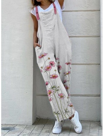 Ladies casual flower print jumpsuit
