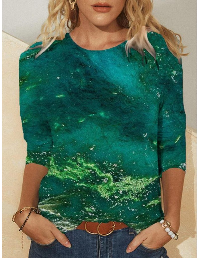 Women Crew Neck Long-Sleeved Casual Tie-Dye Printed Shirts