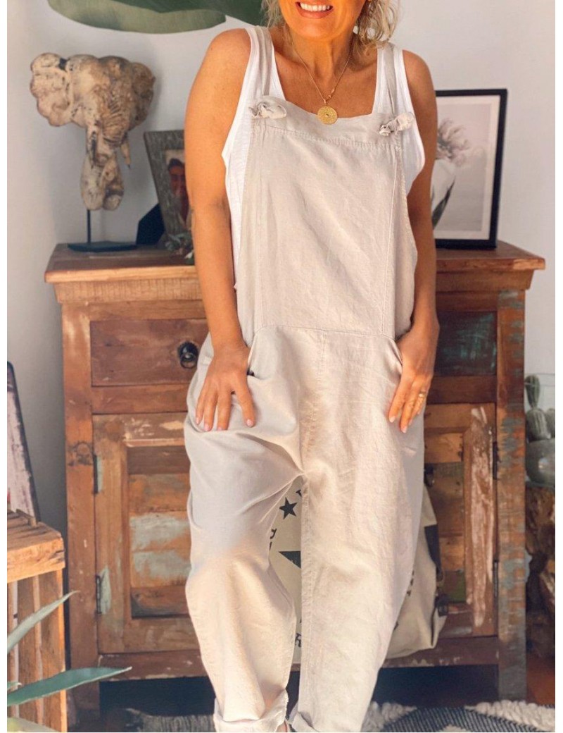 Women Summer Casual Solid Color Sleeveness Jumpsuit