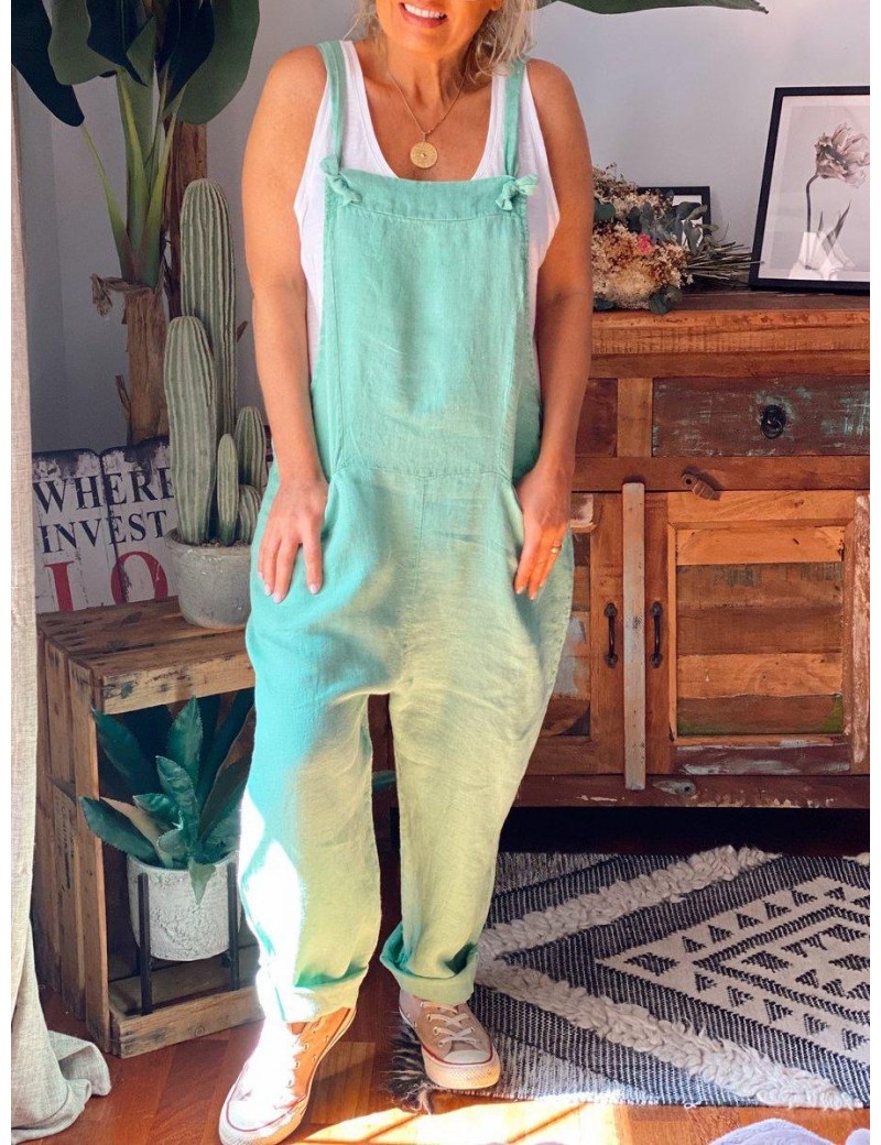 Women Summer Casual Solid Color Sleeveness Jumpsuit