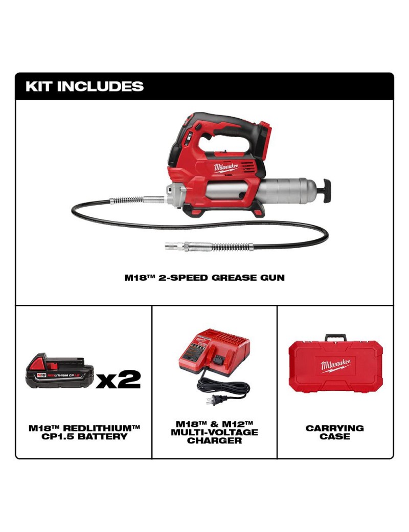 M18 18-Volt Lithium-Ion Cordless Grease Gun 2-Speed with (2) 1.5Ah Batteries, Charger, Hard Case-2646-22CT