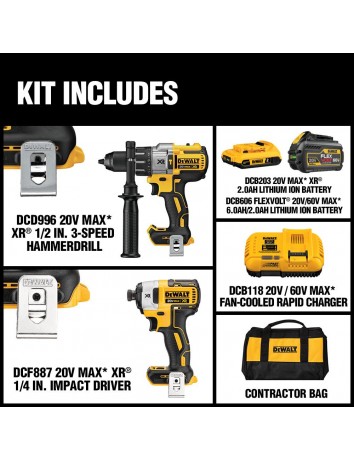 20-Volt MAX Lithium-Ion Cordless Brushless Combo Kit (2-Tool) with FLEXVOLT and 20-Volt Battery and Charger-DCK299D1T1