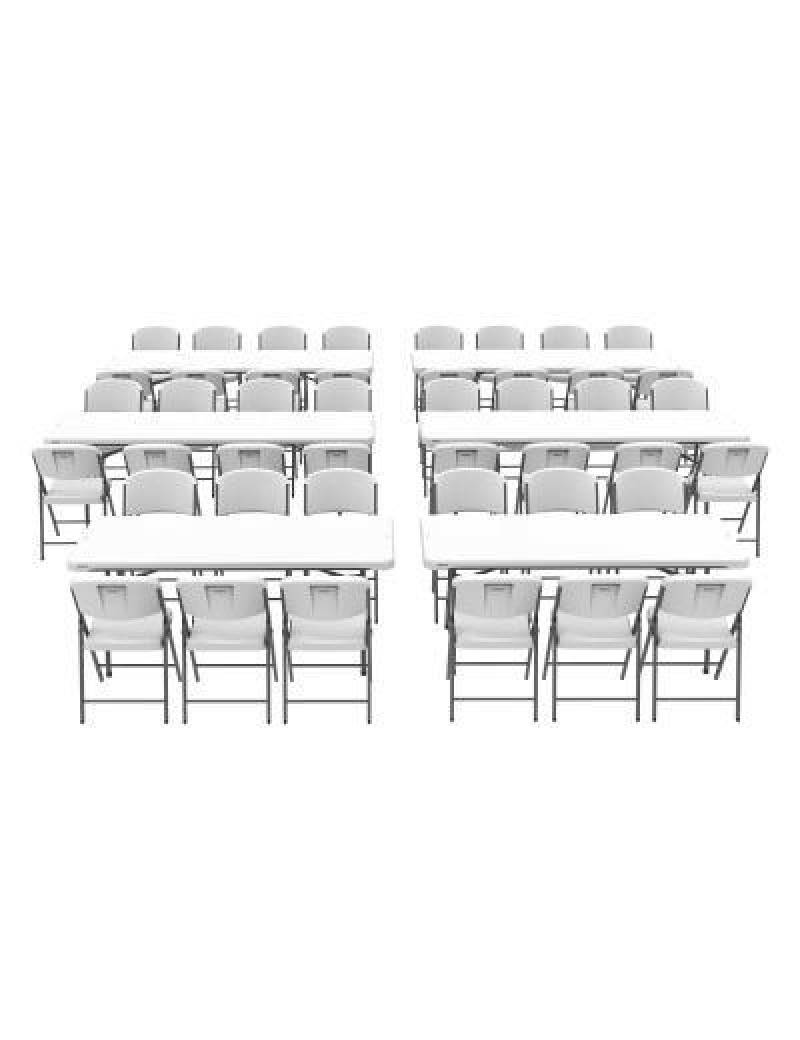 (4) 8-Foot Stacking Tables (2) 6-Foot and (44) Chairs Combo (Commercial) 396